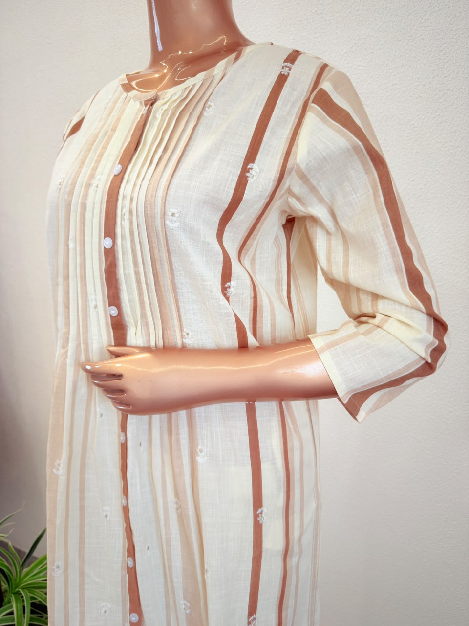 Striped Cotton Kurta Pant Set with Crochet Back Detailing