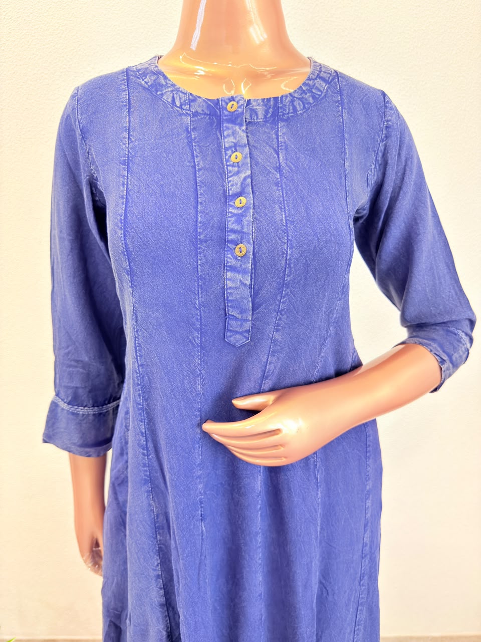 Stone Washed Anarkali Kurta Pant Set-Blue