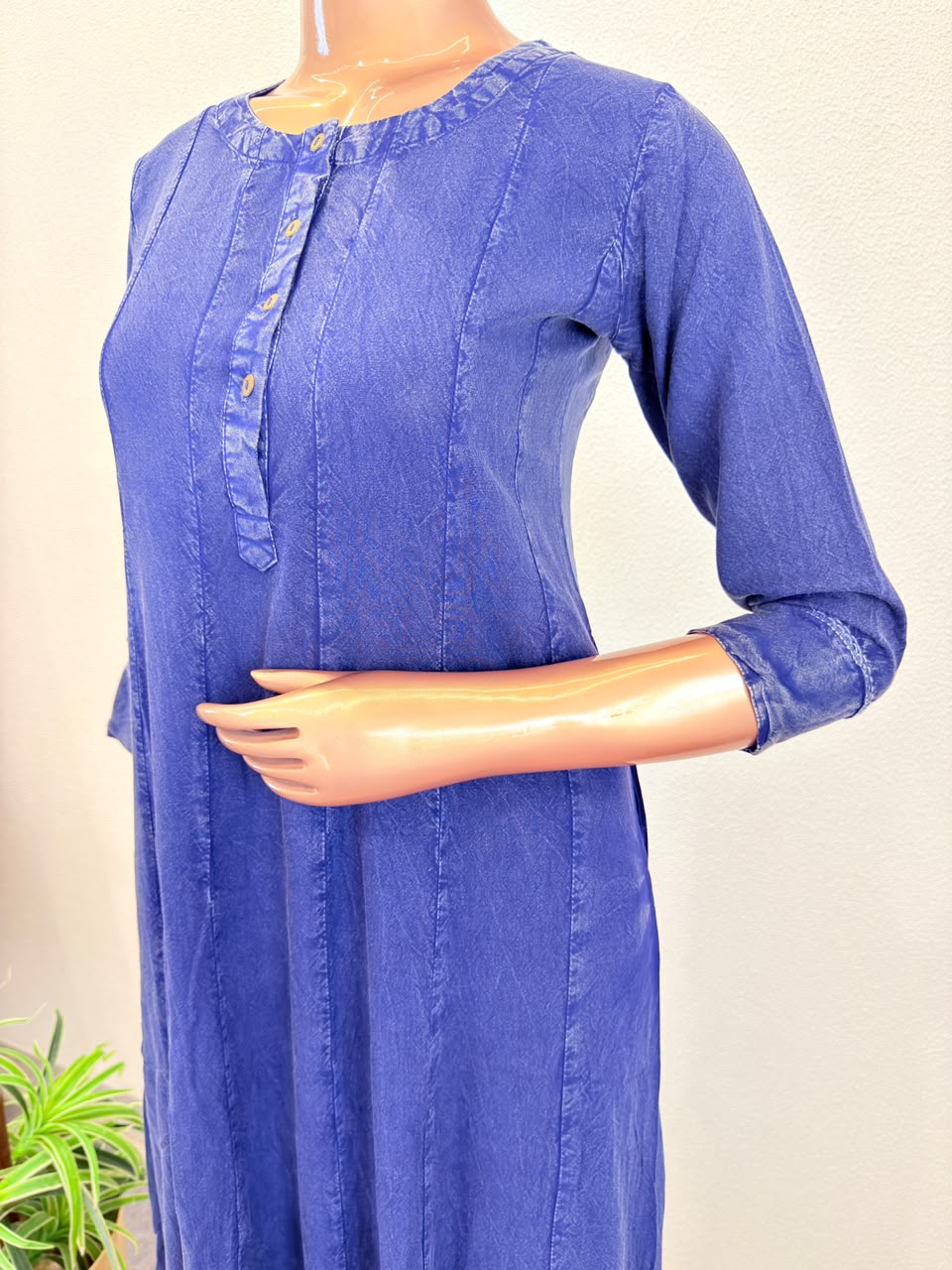 Stone Washed Anarkali Kurta Pant Set-Blue