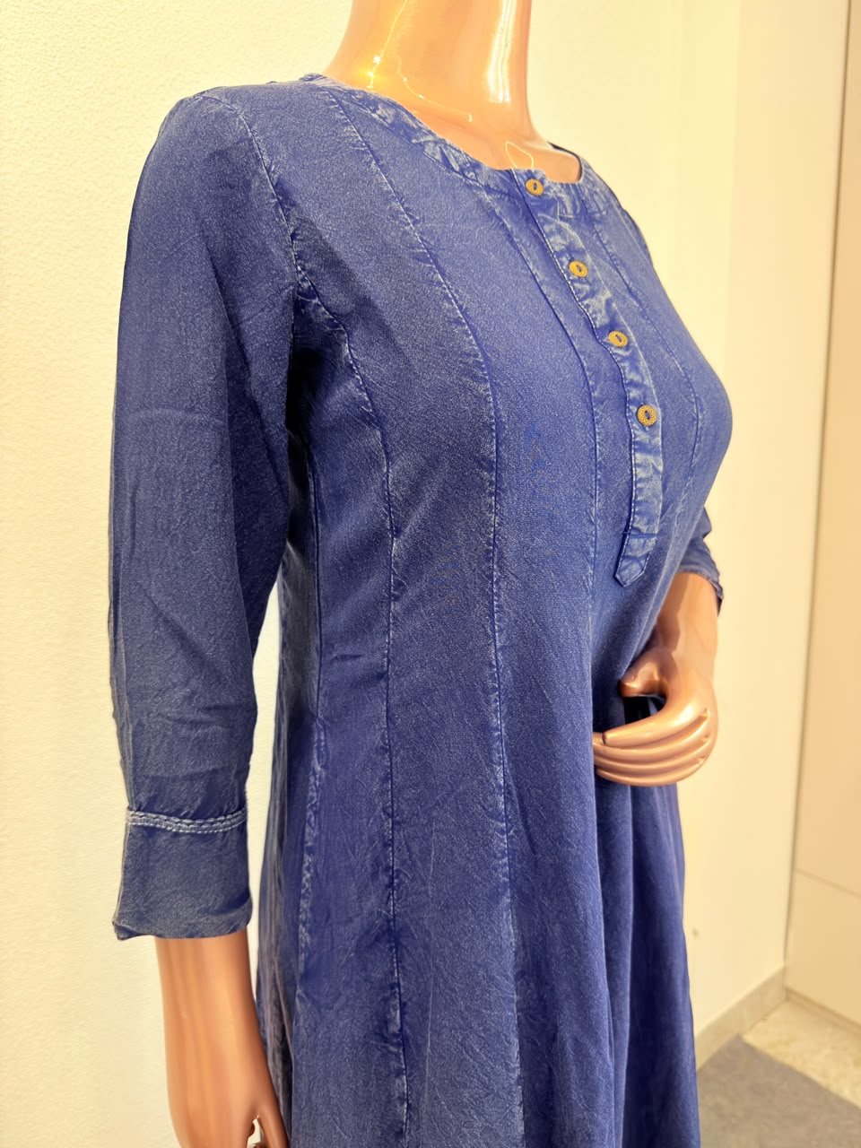 Stone Washed Anarkali Kurta Pant Set-Blue