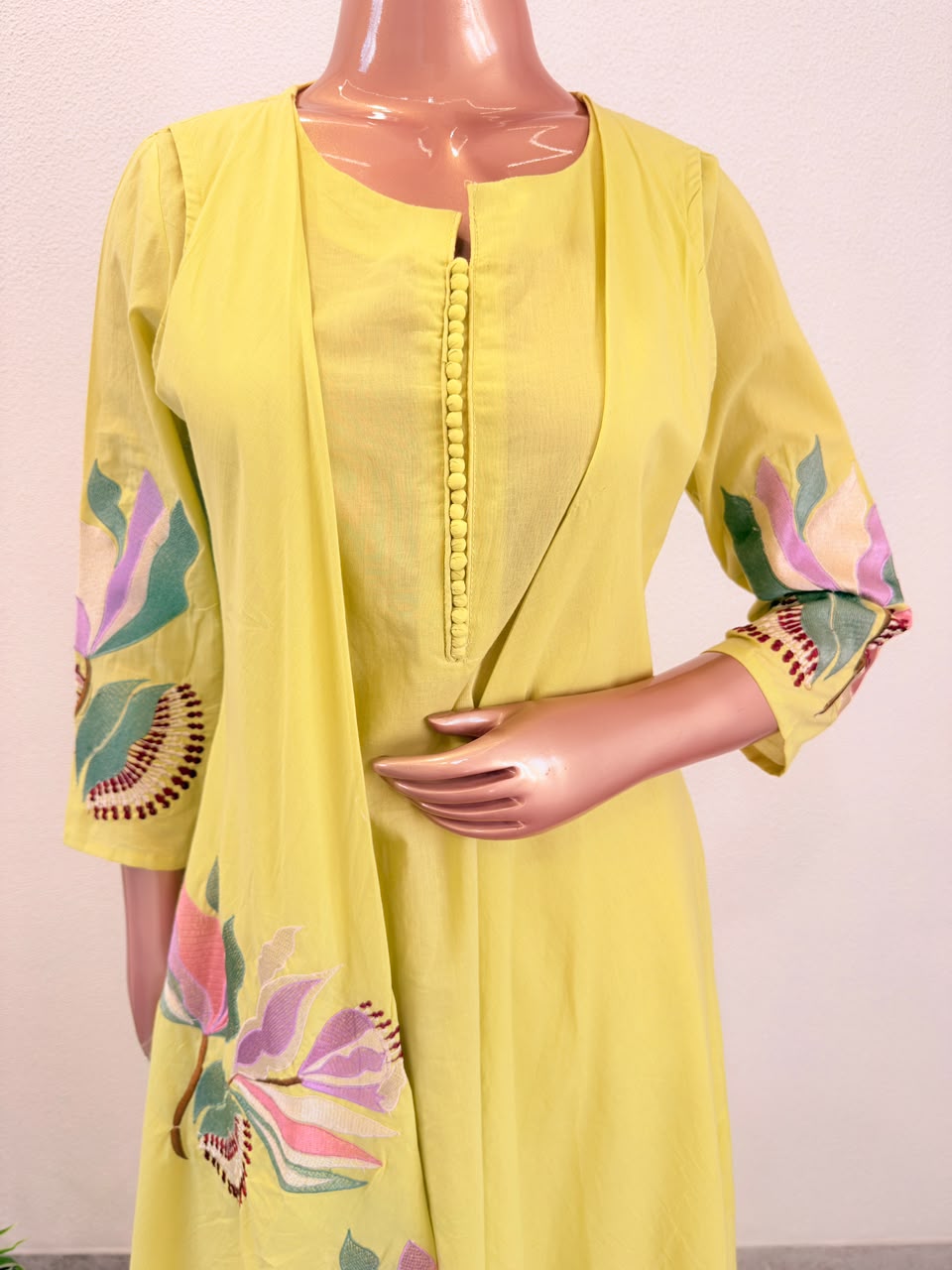 Cotton Kurta with attached Embroidered Jacket & Pant