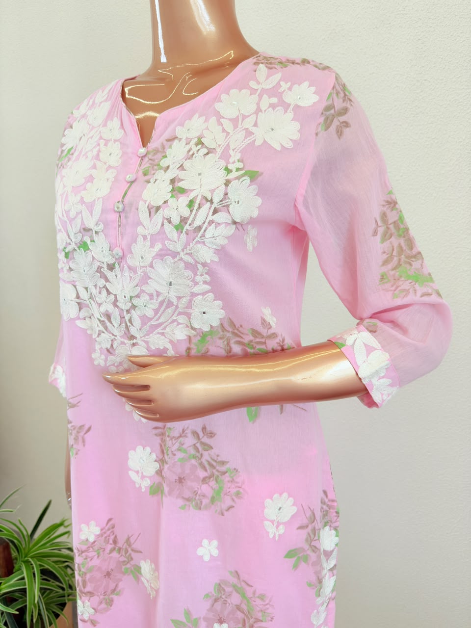 Floral Print Mul Cotton Suit Set with Aari work