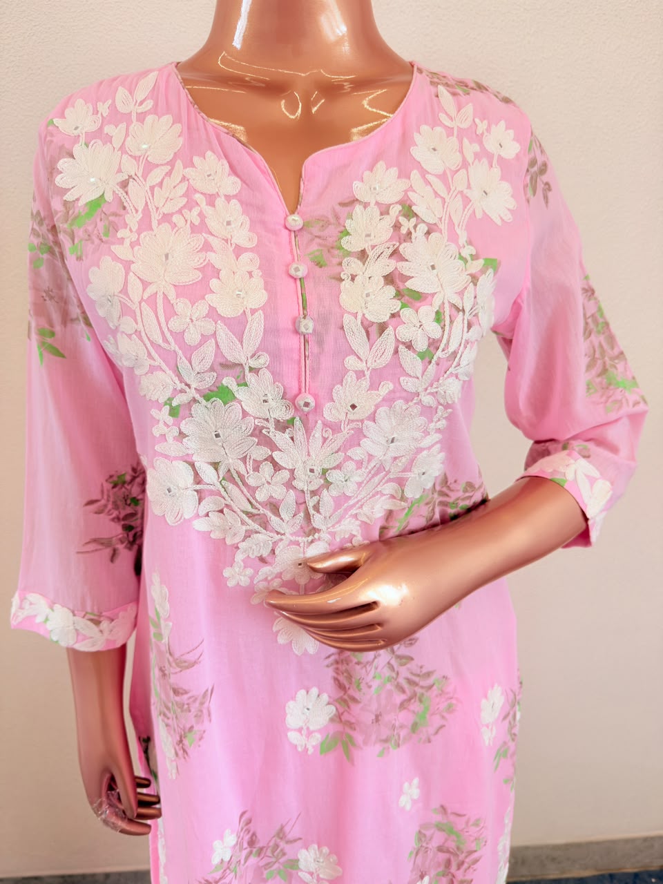 Floral Print Mul Cotton Suit Set with Aari work
