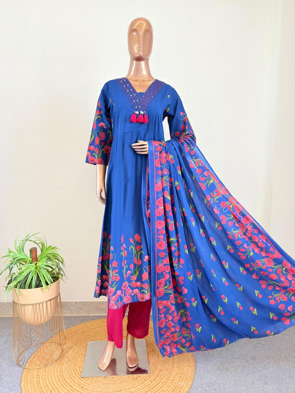 Digital Print Anarkali Suit Set with Contrast Pants