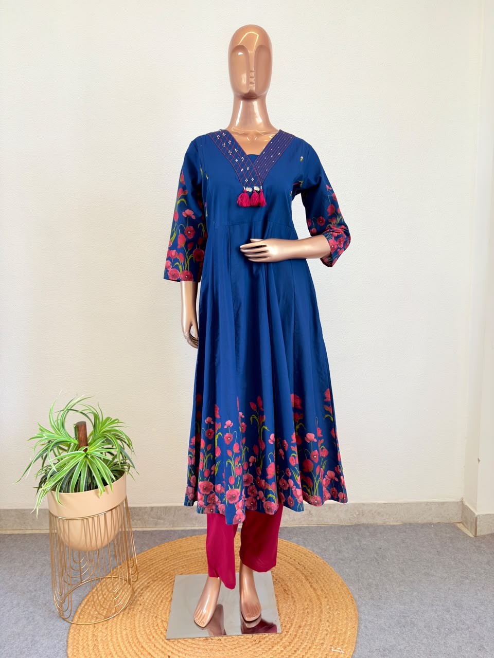 Digital Print Anarkali Suit Set with Contrast Pants
