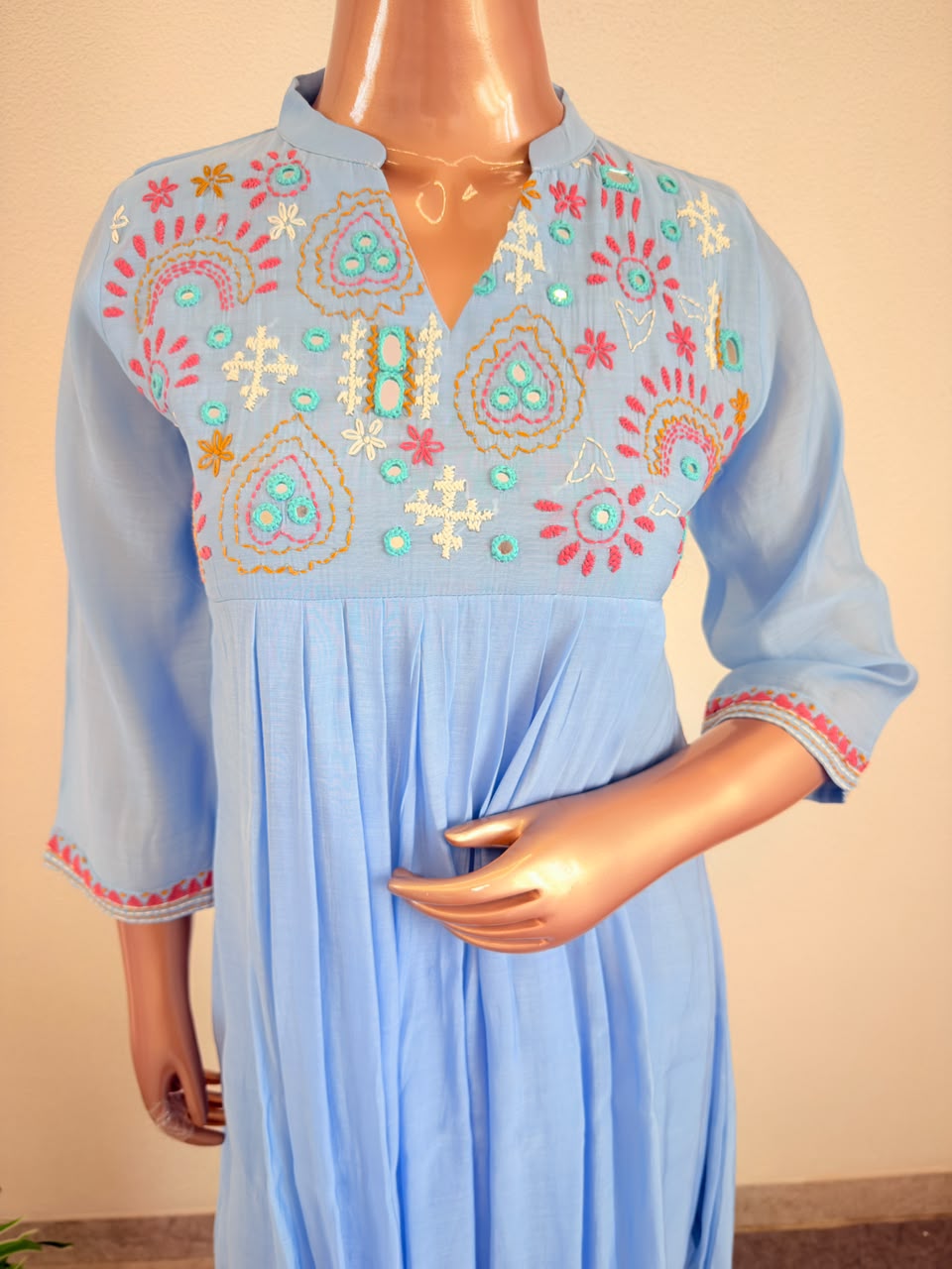 Mul Chanderi Hand Embroidered Coord Set