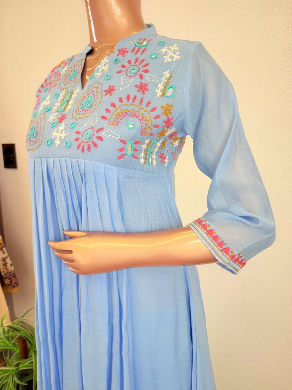 Mul Chanderi Hand Embroidered Coord Set