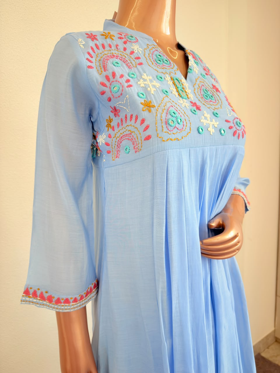 Mul Chanderi Hand Embroidered Coord Set