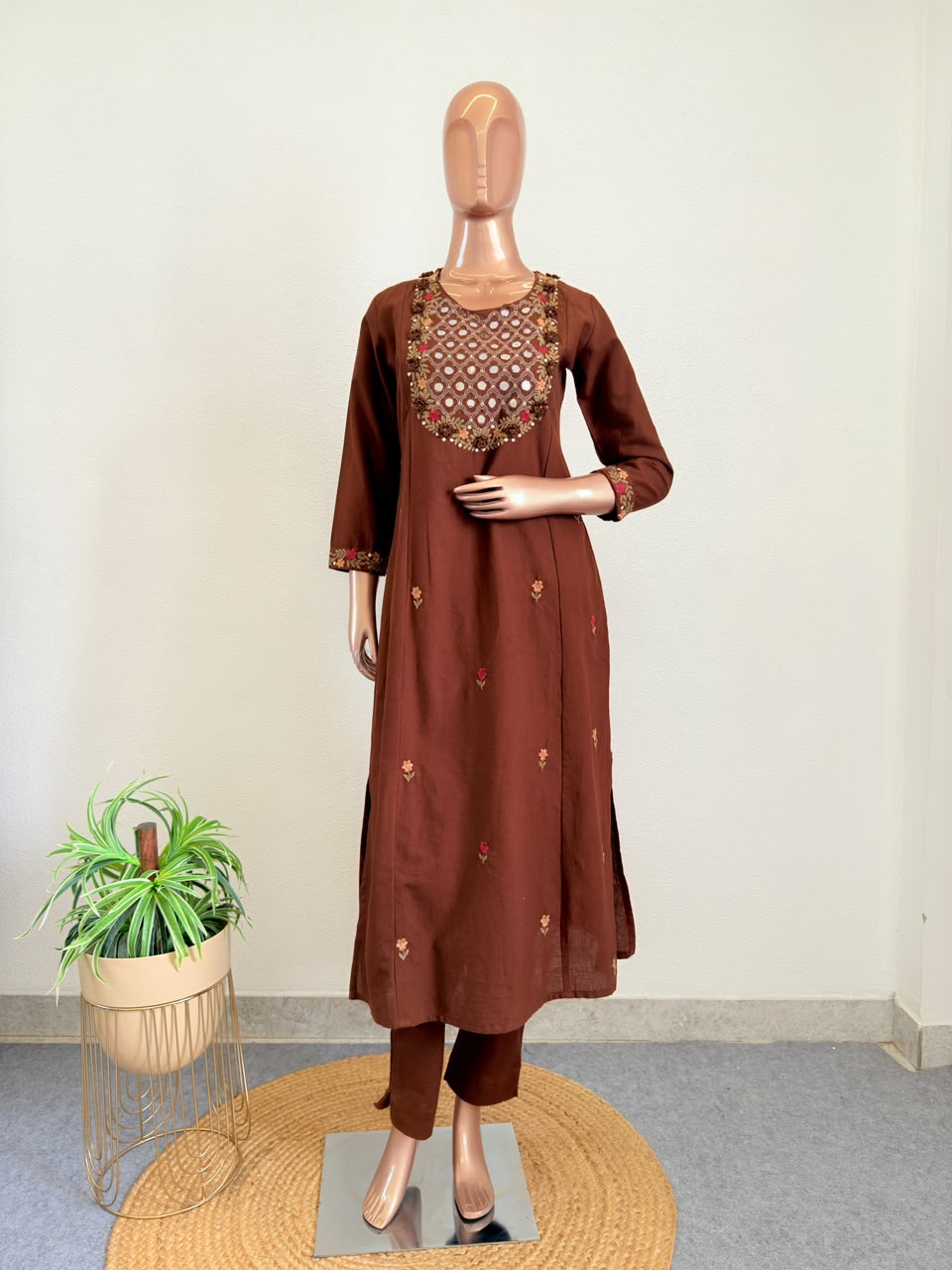 Cotton Flex Suit Set with Real Mirror Work on Yoke
