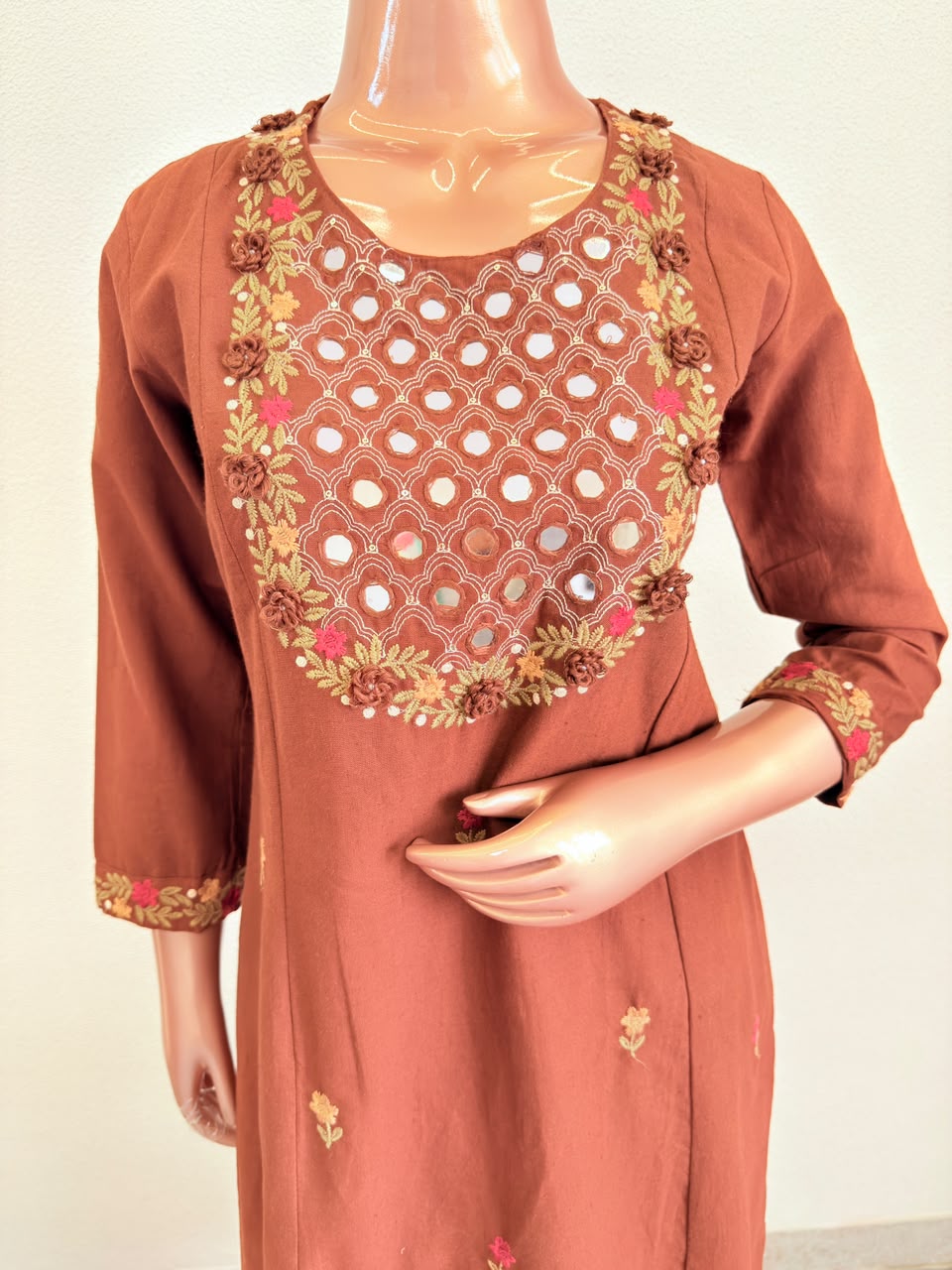Cotton Flex Suit Set with Real Mirror Work on Yoke