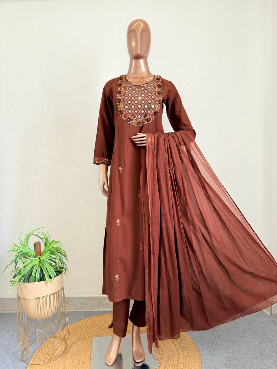 Cotton Flex Suit Set with Real Mirror Work on Yoke
