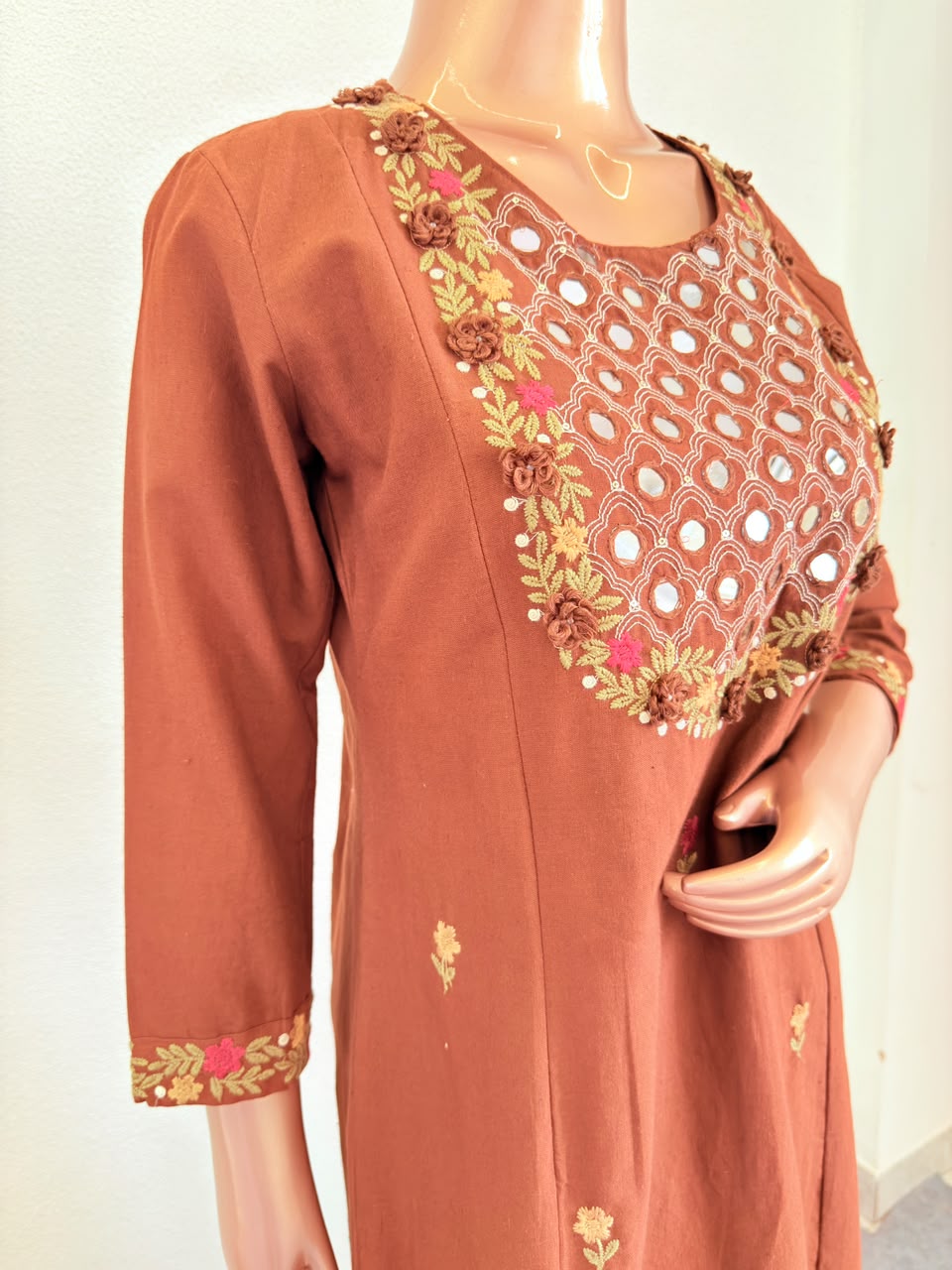Cotton Flex Suit Set with Real Mirror Work on Yoke