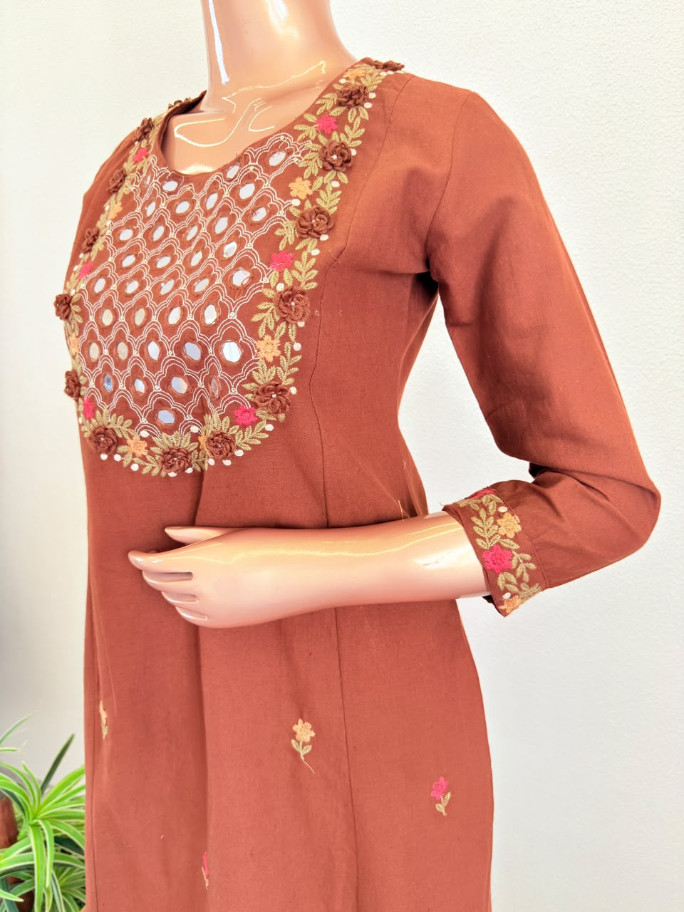 Cotton Flex Suit Set with Real Mirror Work on Yoke