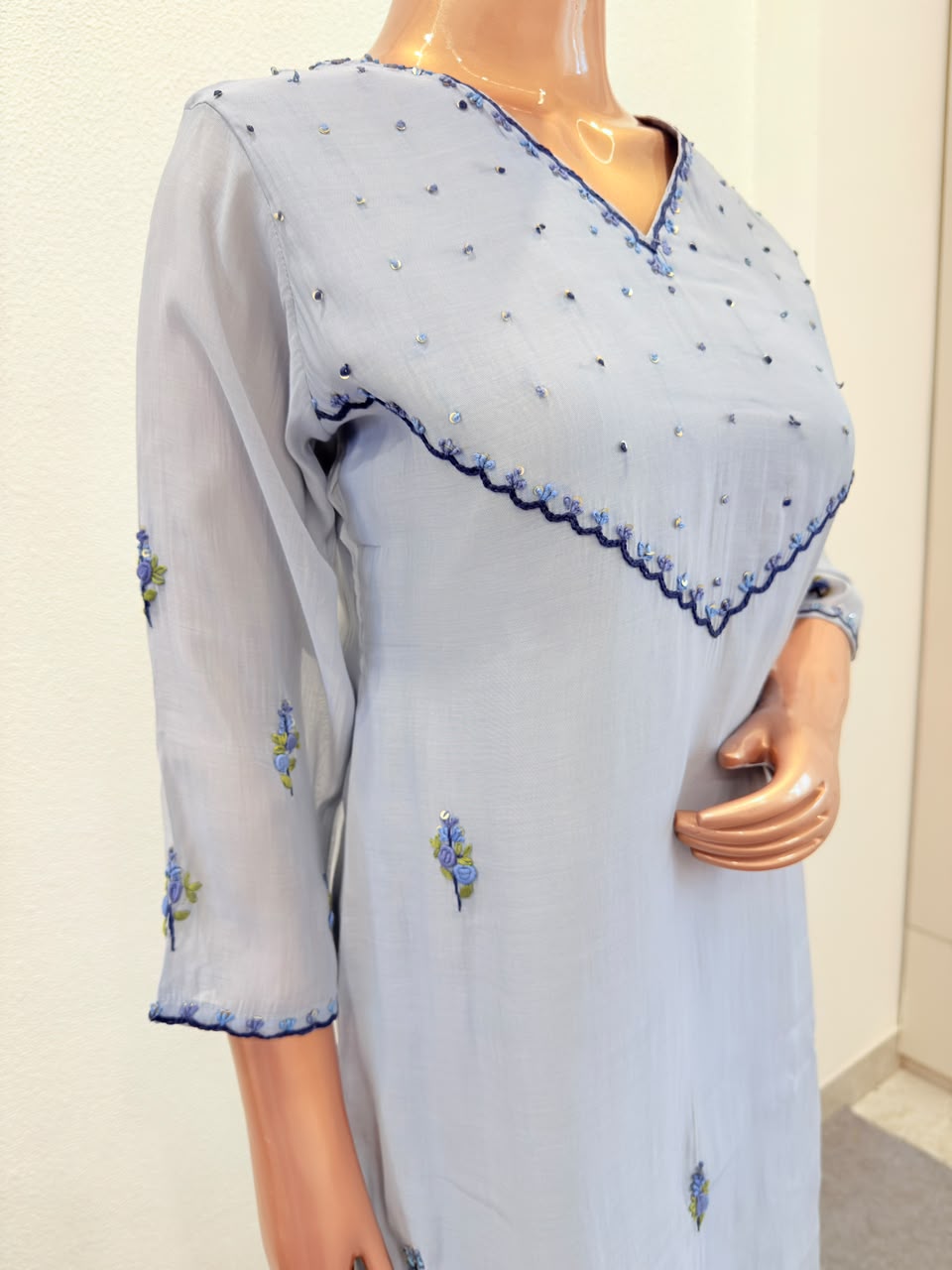Semi-Mul Chanderi Suit Set with Hand Embroidery
