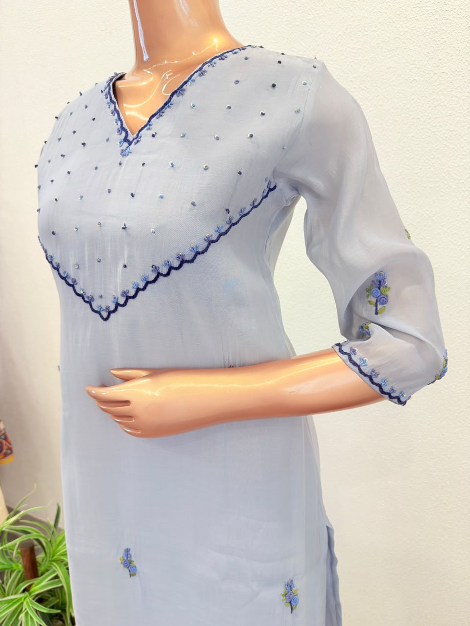 Semi-Mul Chanderi Suit Set with Hand Embroidery
