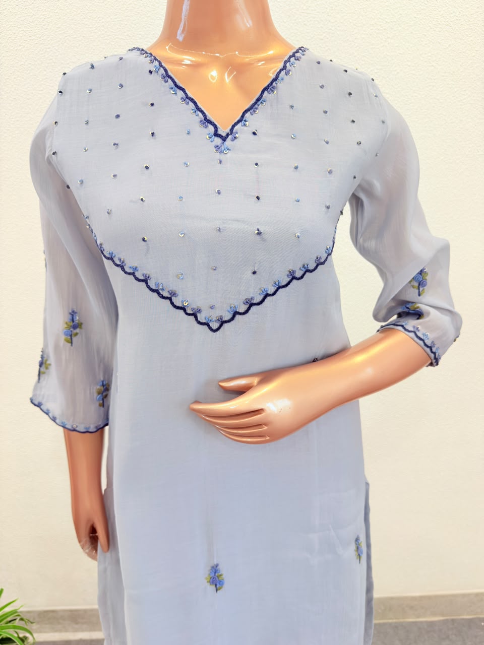 Semi-Mul Chanderi Suit Set with Hand Embroidery
