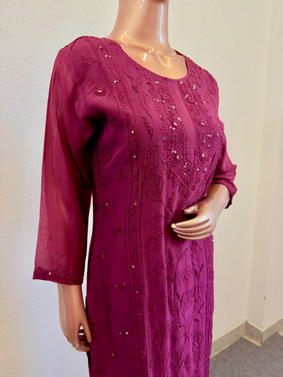 Pure Organza Suit Set with Hand Chikankari Work