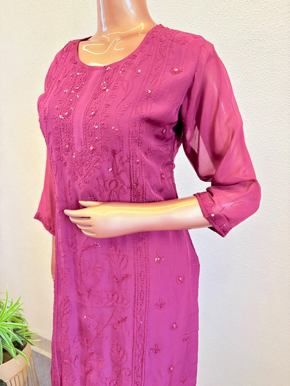 Pure Organza Suit Set with Hand Chikankari Work