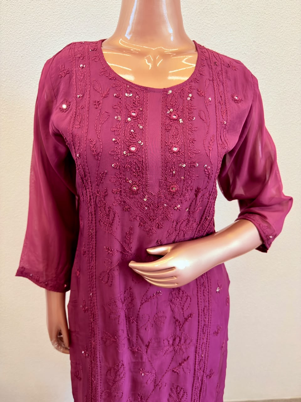 Pure Organza Suit Set with Hand Chikankari Work