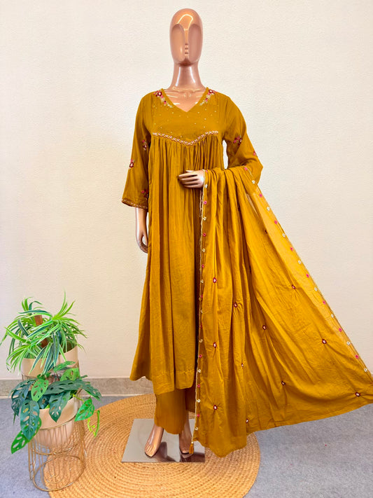 Embroidered Mul Cotton Frock Suit Set