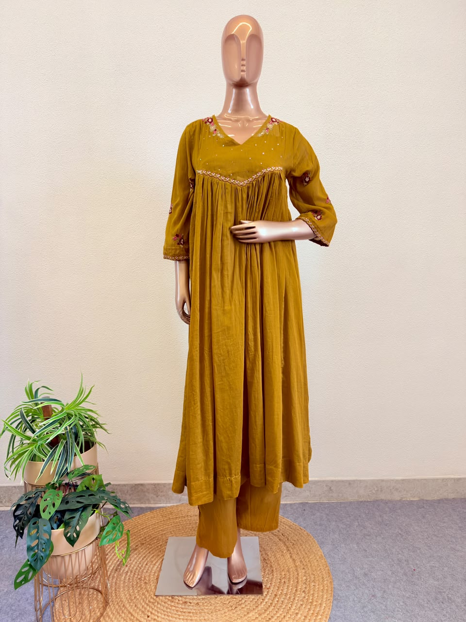 Embroidered Mul Cotton Frock Suit Set
