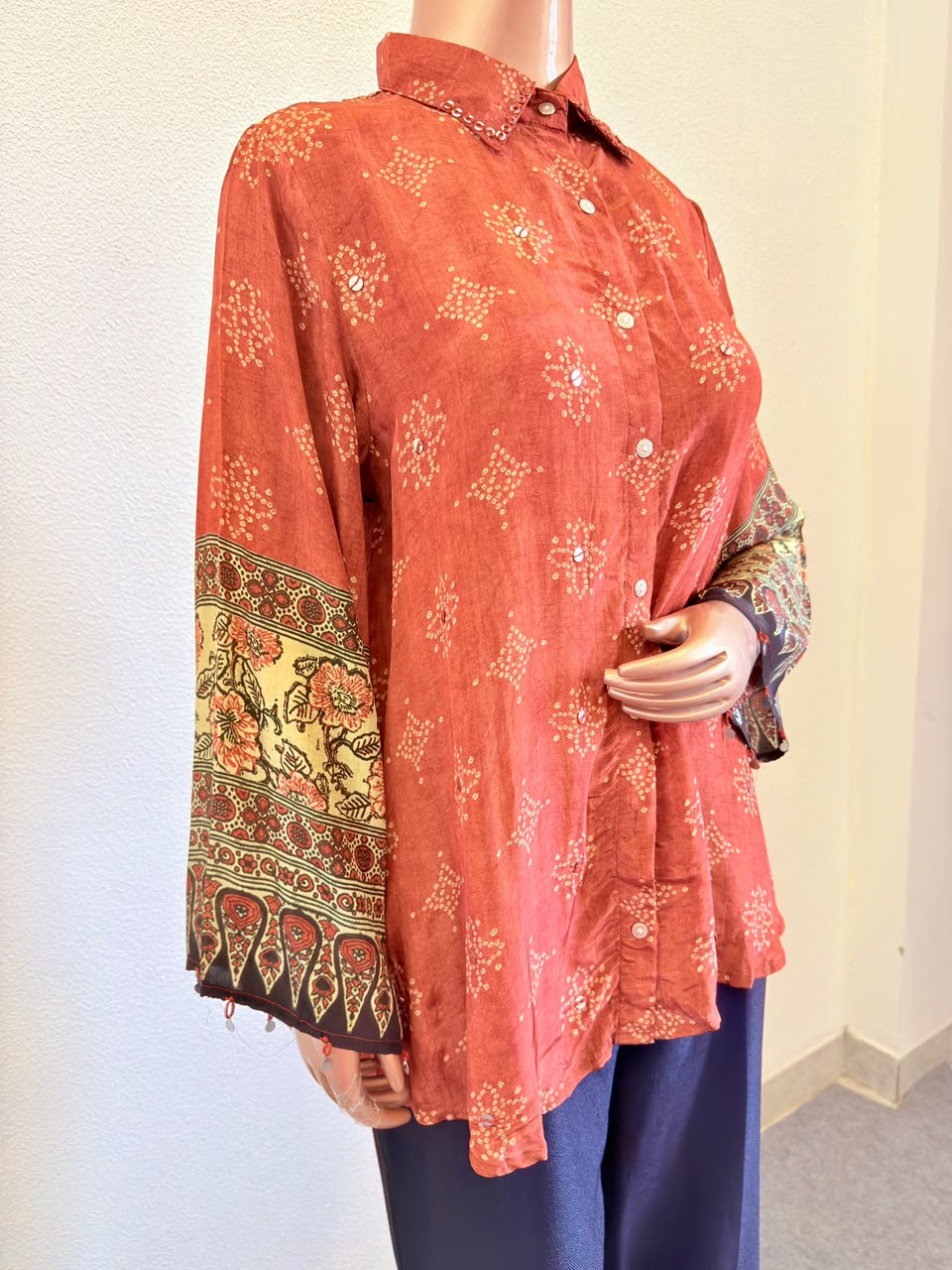 Bandhani & Ajrakh Print Crepe Shirt