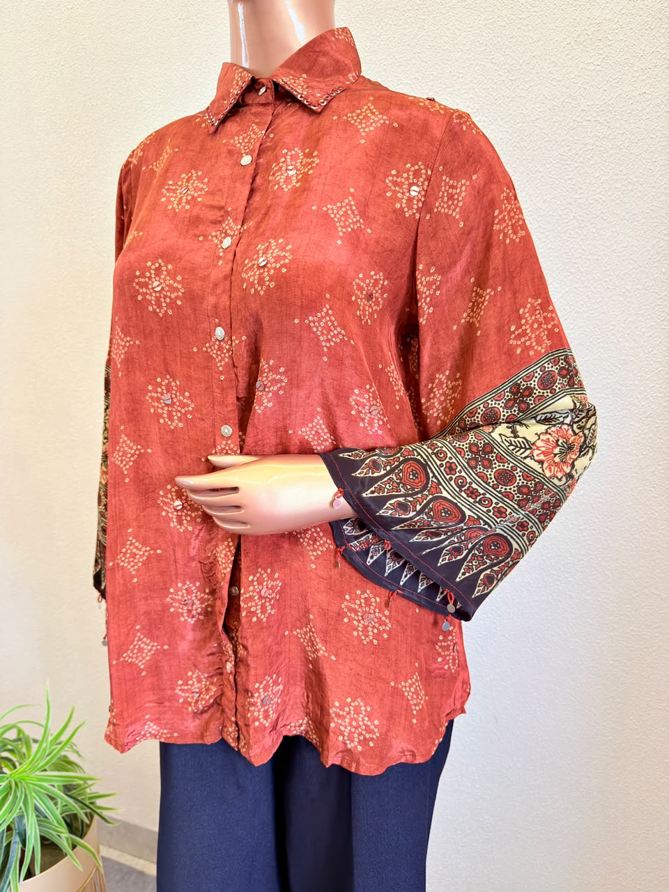 Bandhani & Ajrakh Print Crepe Shirt