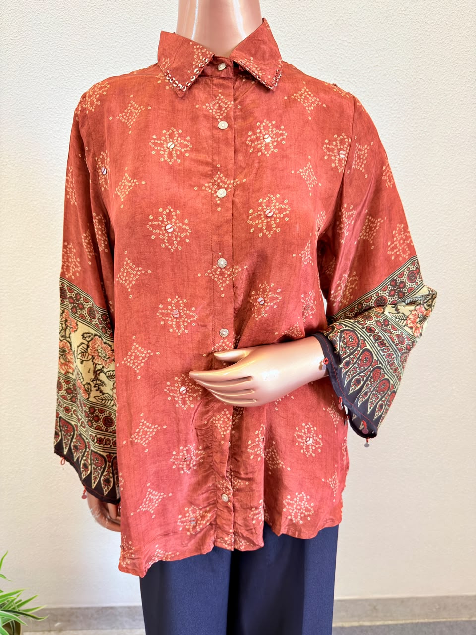 Bandhani & Ajrakh Print Crepe Shirt