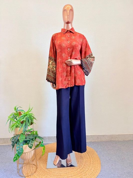 Bandhani & Ajrakh Print Crepe Shirt