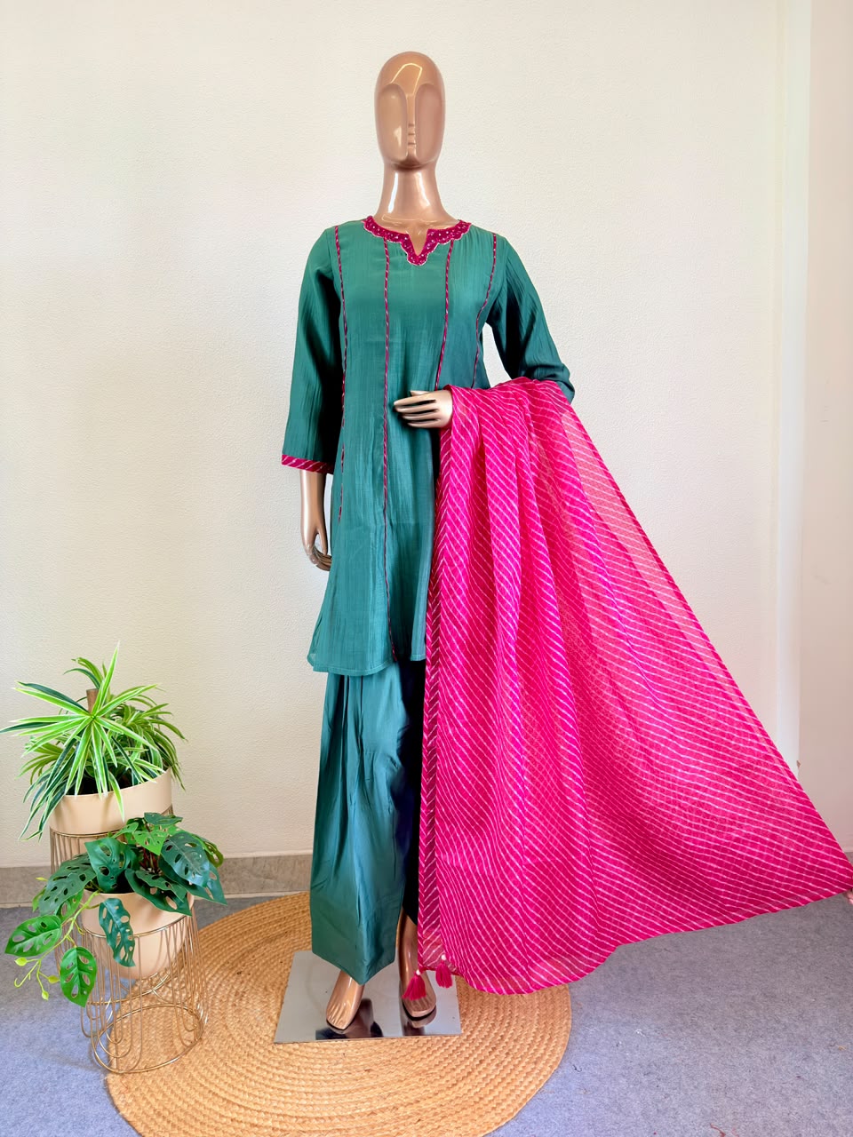 Mul Chanderi Farshi Salwar Suit with Lehariya Kota Doria Dupatta