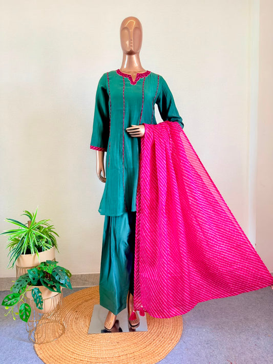 Mul Chanderi Farshi Salwar Suit with Lehariya Kota Doria Dupatta