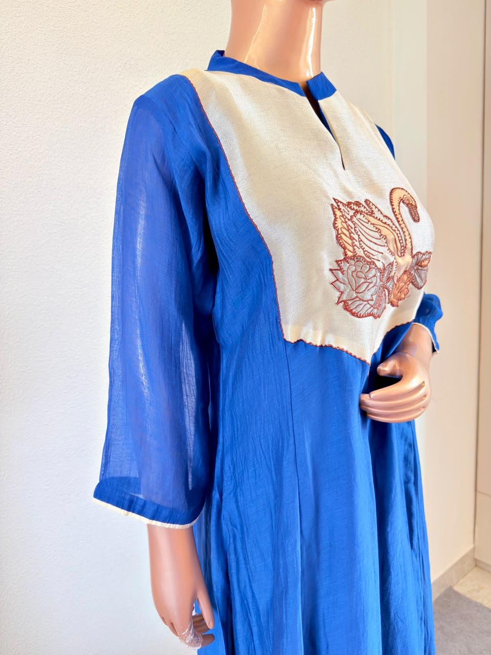 Mul Chanderi Frock Suit with Tissue Embroidered Yoke