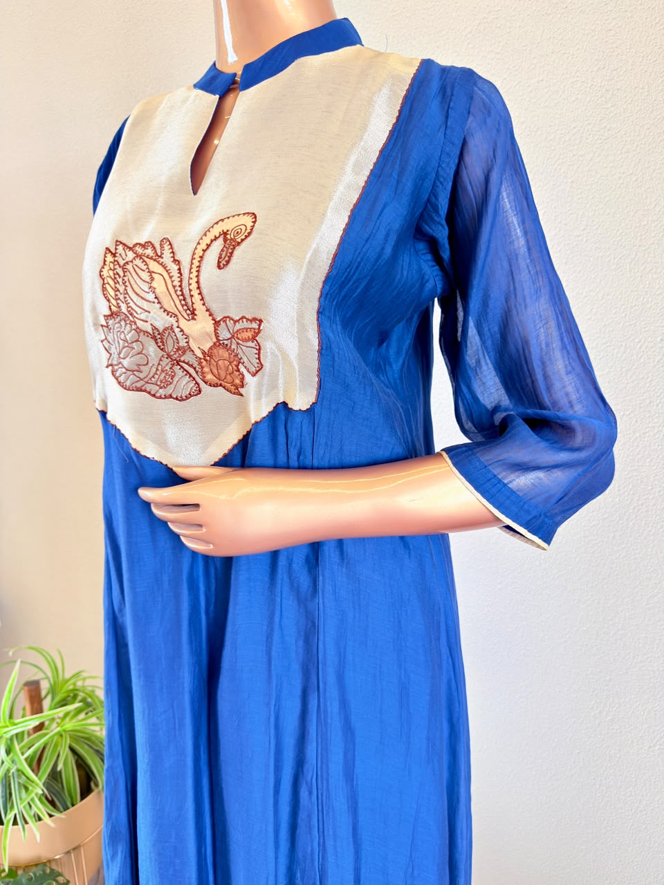 Mul Chanderi Frock Suit with Tissue Embroidered Yoke