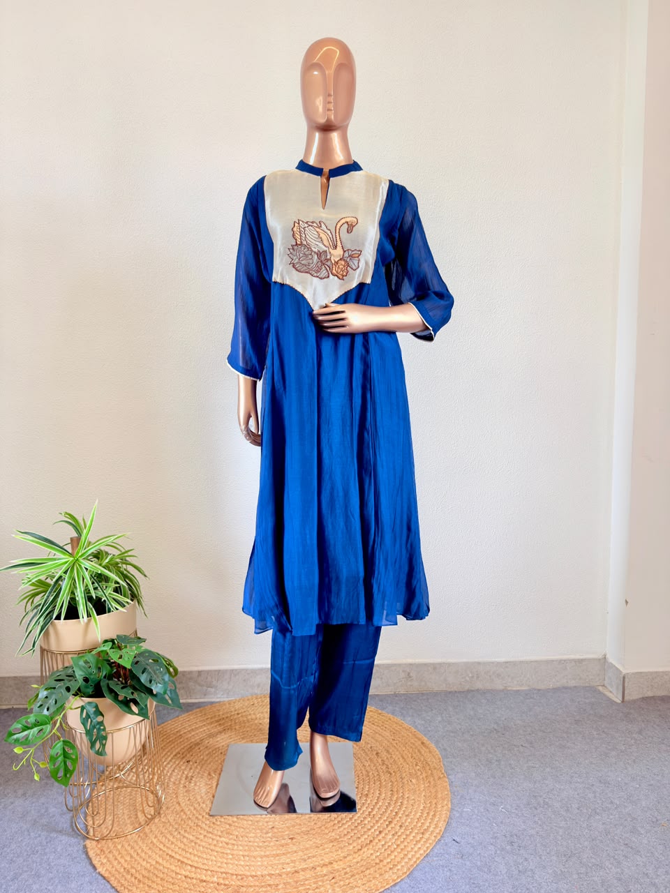 Mul Chanderi Frock Suit with Tissue Embroidered Yoke
