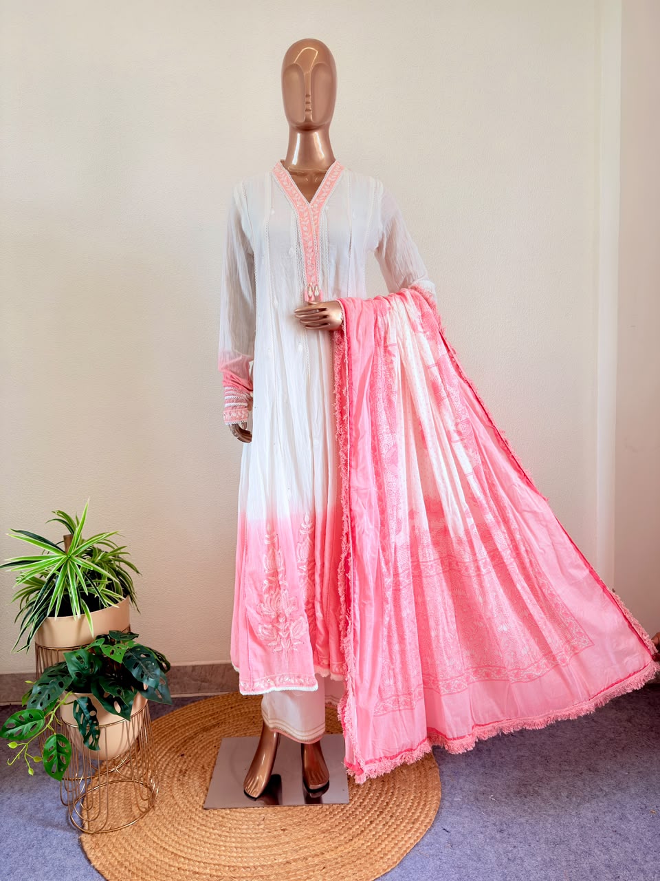 Mul Cotton Chikankari Frock Suit with Chudidar Sleeve