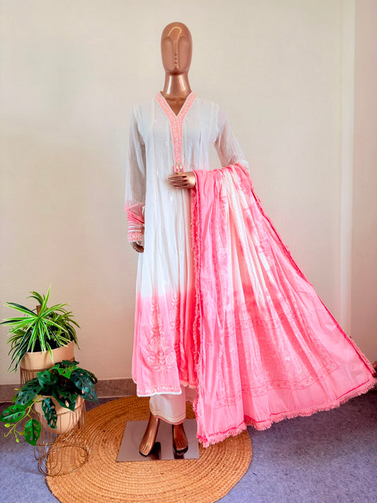 Mul Cotton Chikankari Frock Suit with Chudidar Sleeve