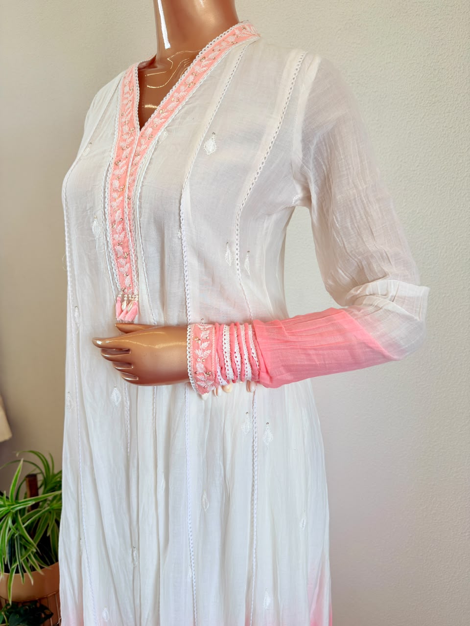 Mul Cotton Chikankari Frock Suit with Chudidar Sleeve