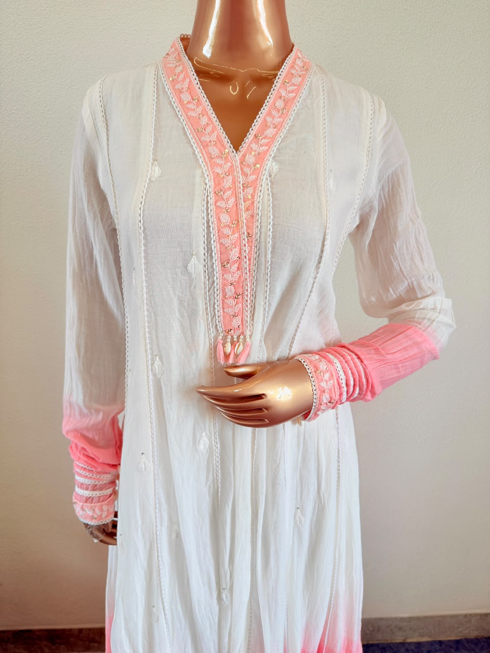 Mul Cotton Chikankari Frock Suit with Chudidar Sleeve