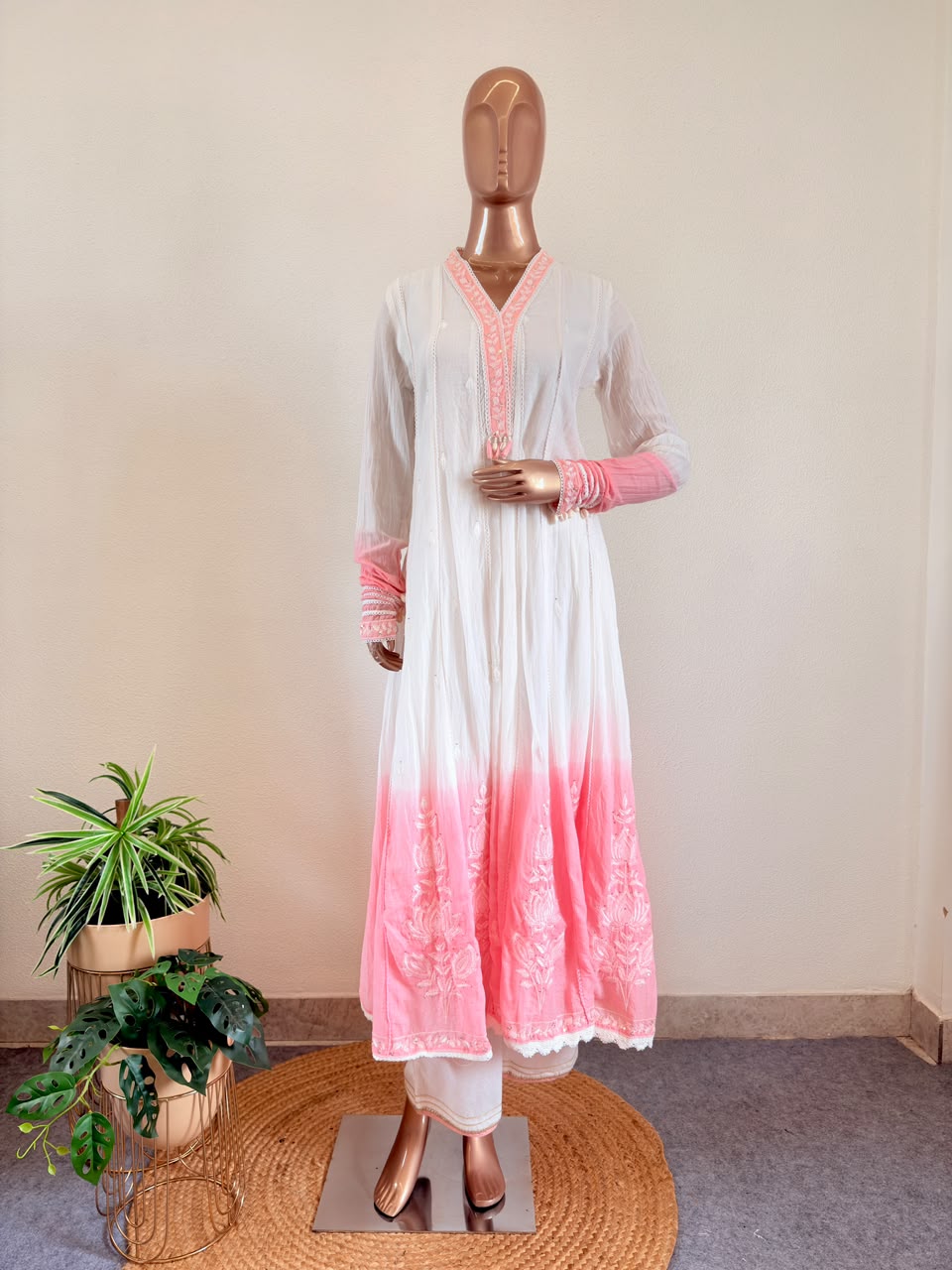Mul Cotton Chikankari Frock Suit with Chudidar Sleeve