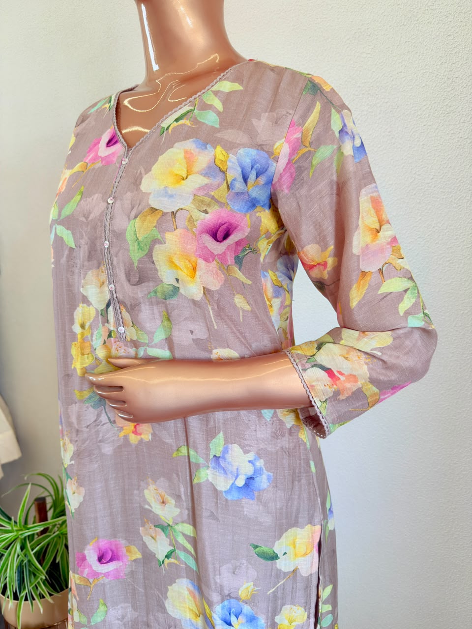 Soft Linen Floral Print Suit Set