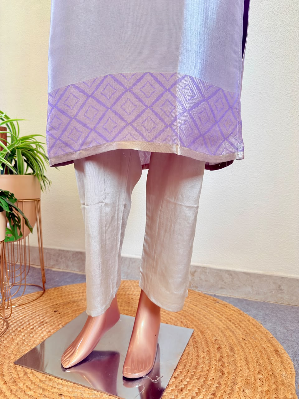 Two Tone Premium Tissue Suit with Hand Work Yoke