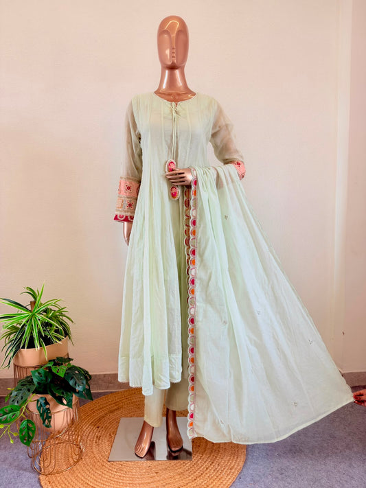 Chanderi Anarkali Suit Set with Heavy Work on Sleeves