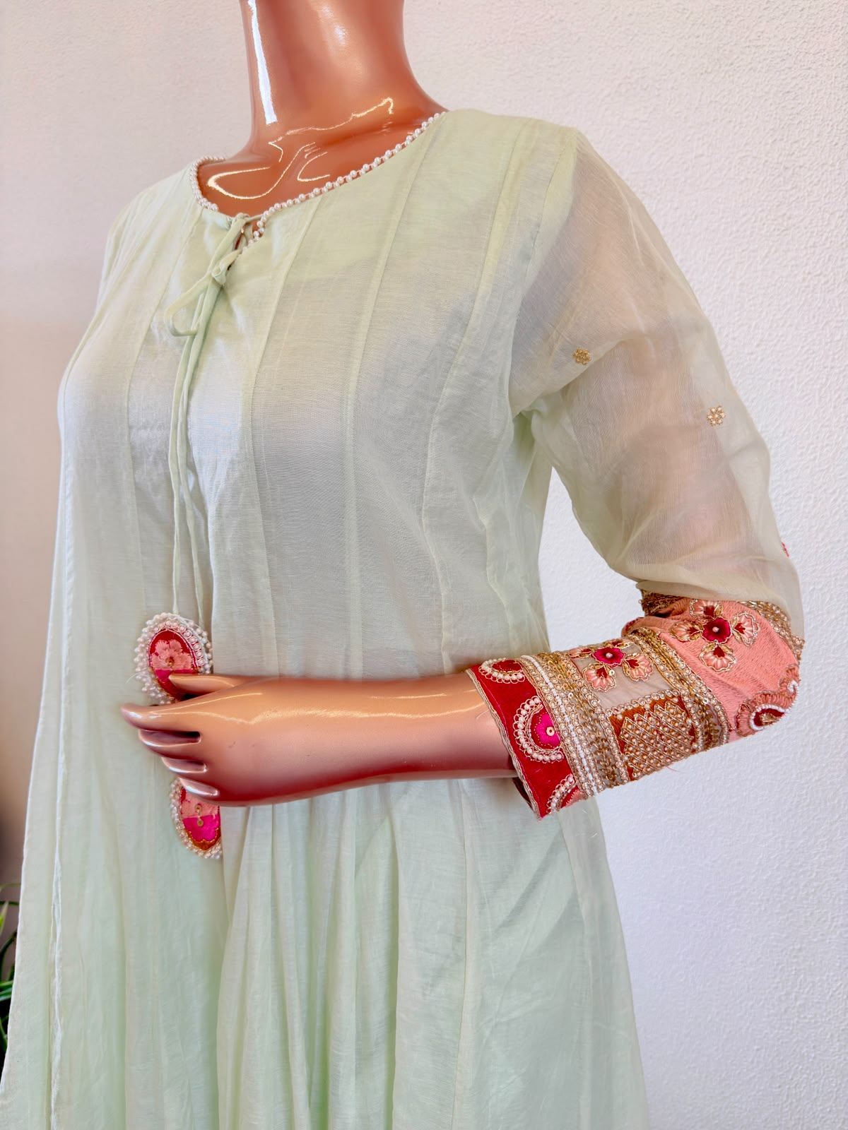 Chanderi Anarkali Suit Set with Heavy Work on Sleeves