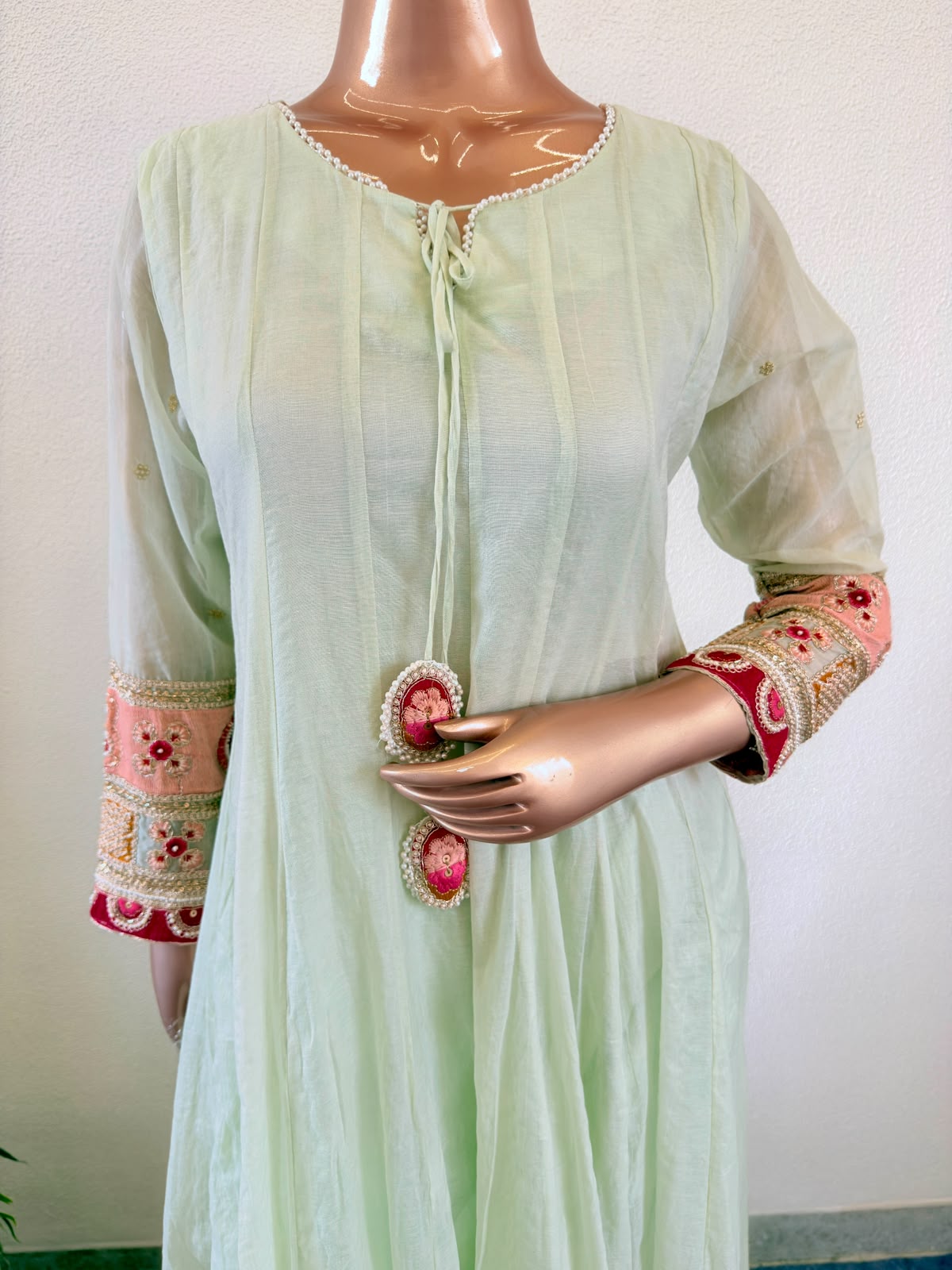 Chanderi Anarkali Suit Set with Heavy Work on Sleeves