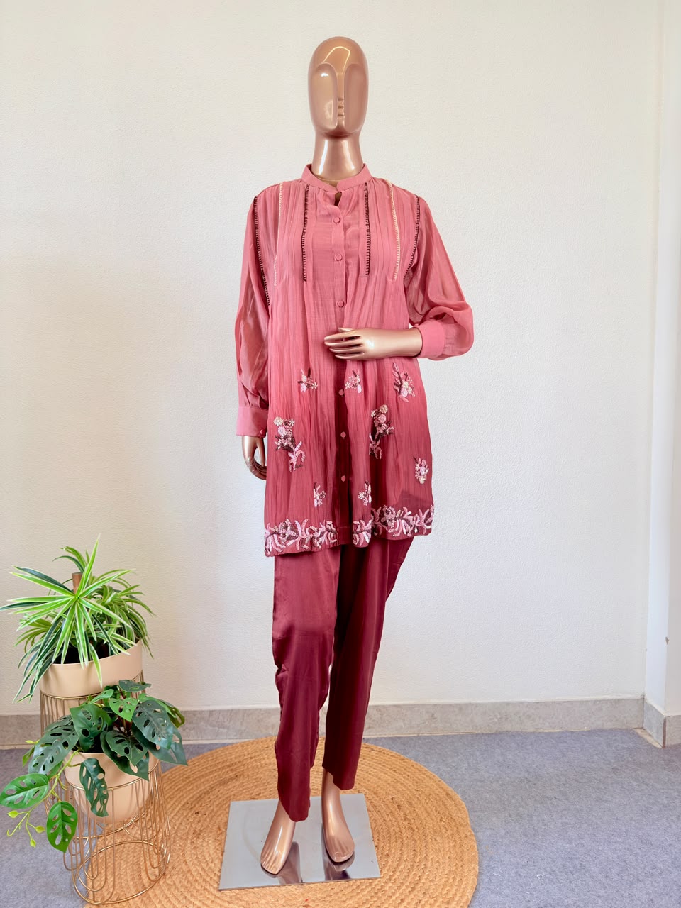 Pure Mul Chanderi Coord Set with Hand Work