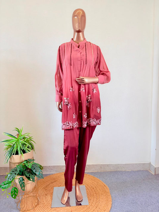 Pure Mul Chanderi Coord Set with Hand Work