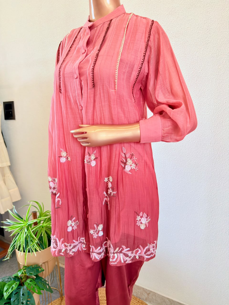 Pure Mul Chanderi Coord Set with Hand Work