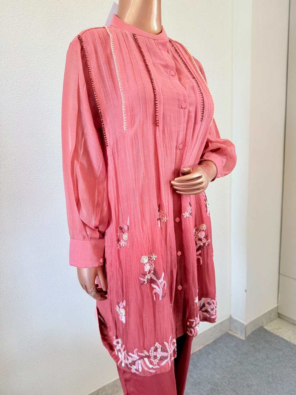 Pure Mul Chanderi Coord Set with Hand Work