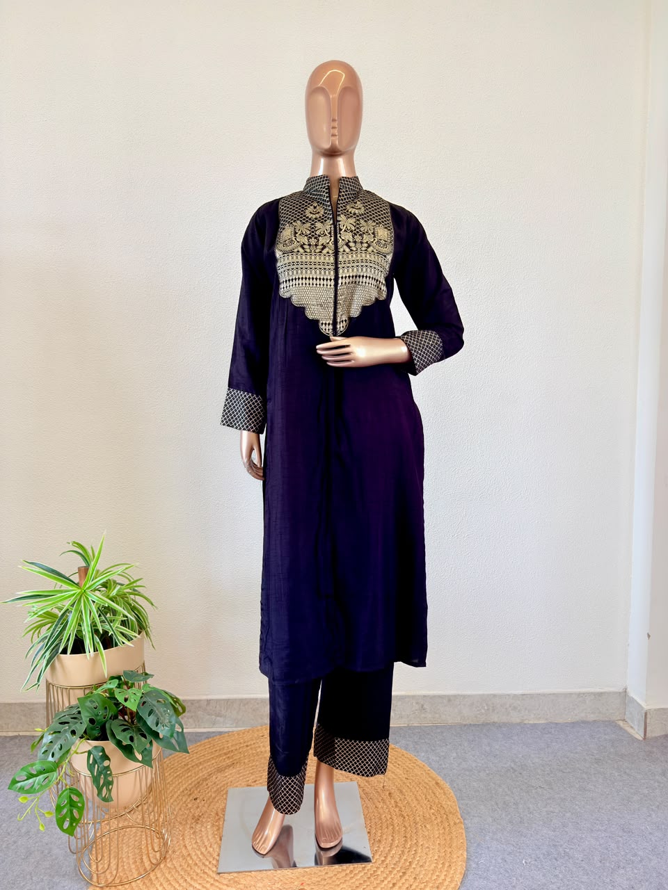 Celebrity Inspired Silk Suit with Banarasi Yoke & potli