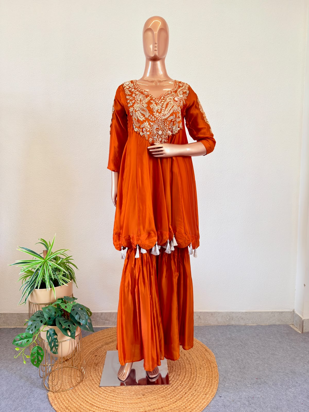 Premium HO Silk Sharara Set with Heavy Hand Work & Lehariya Dupatta
